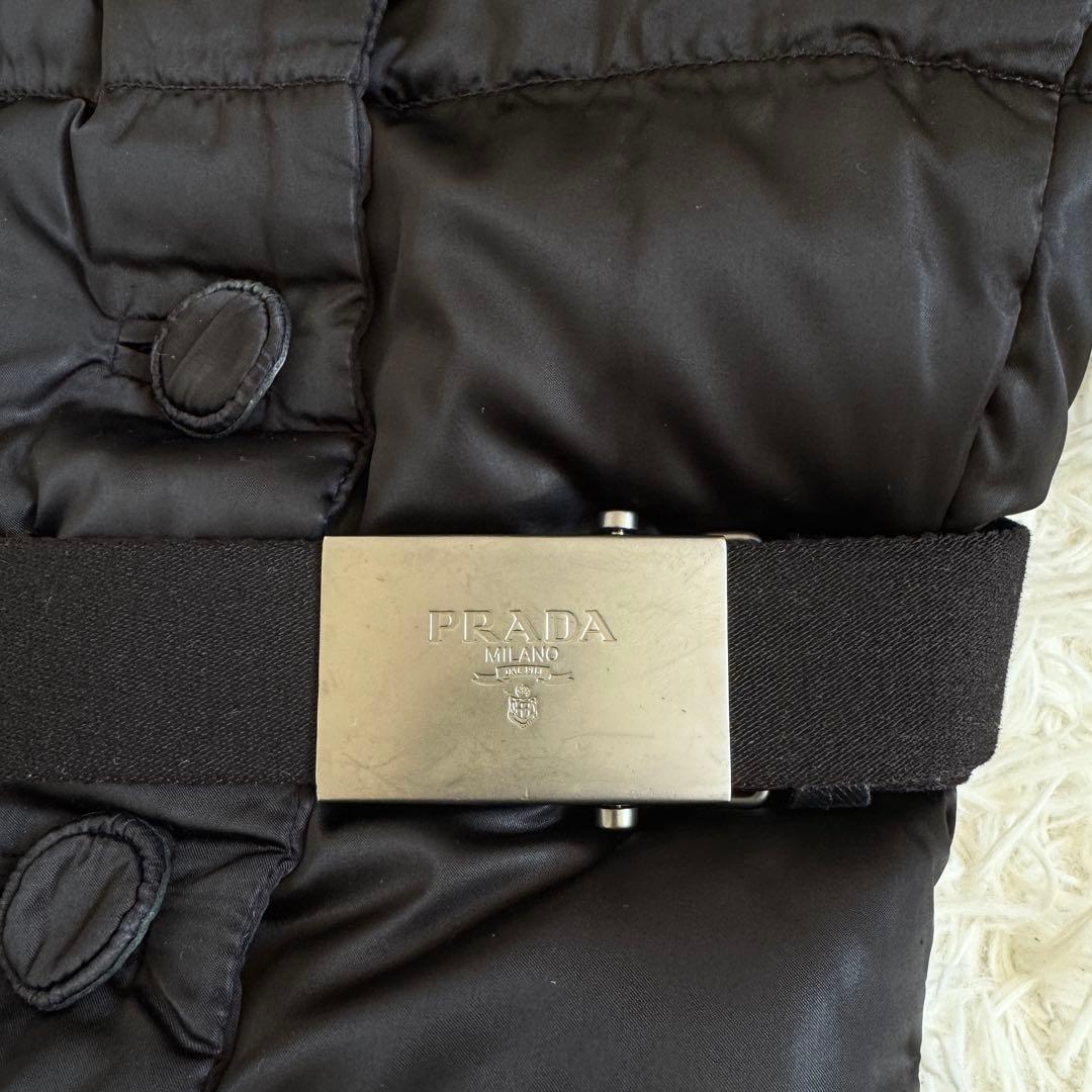 美品 プラダ ダウンコート ラクーンファー ロゴベルト Lサイズ