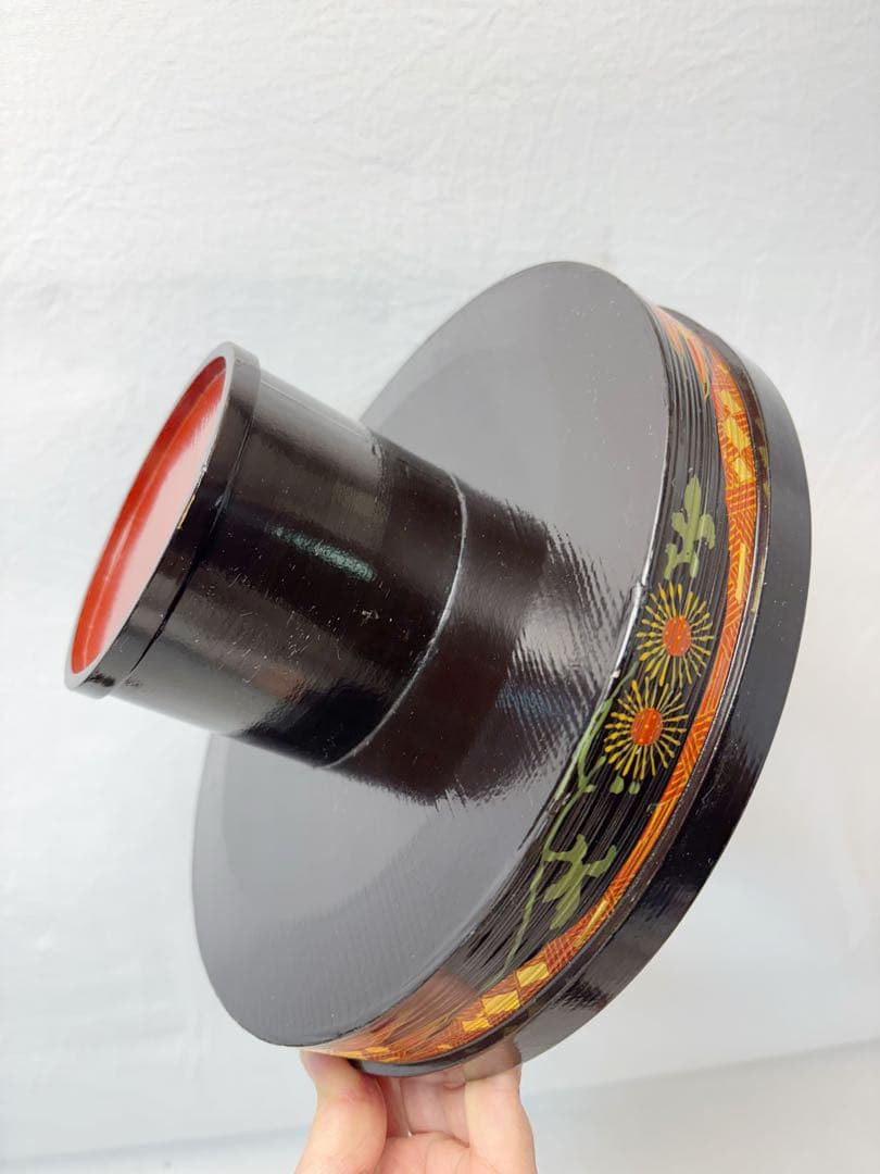 茶道具 今日庵好 柳菴 木製 渦蒔絵 獨楽 菓子器 高杯 2