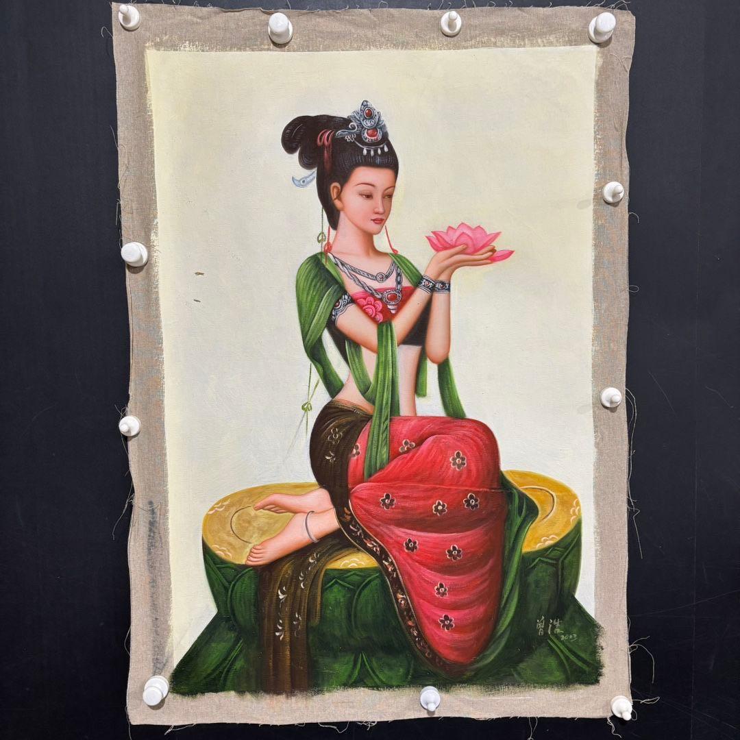 手描き 水彩油画 人物画 曾浩 インテリアアート 約70×100cm