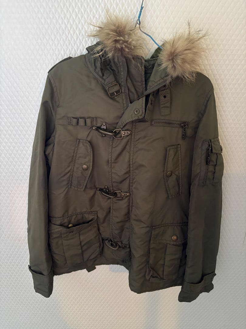 Y2K ミリタリー ファイヤーマン ファー フードジャケット N2B 短丈 裏