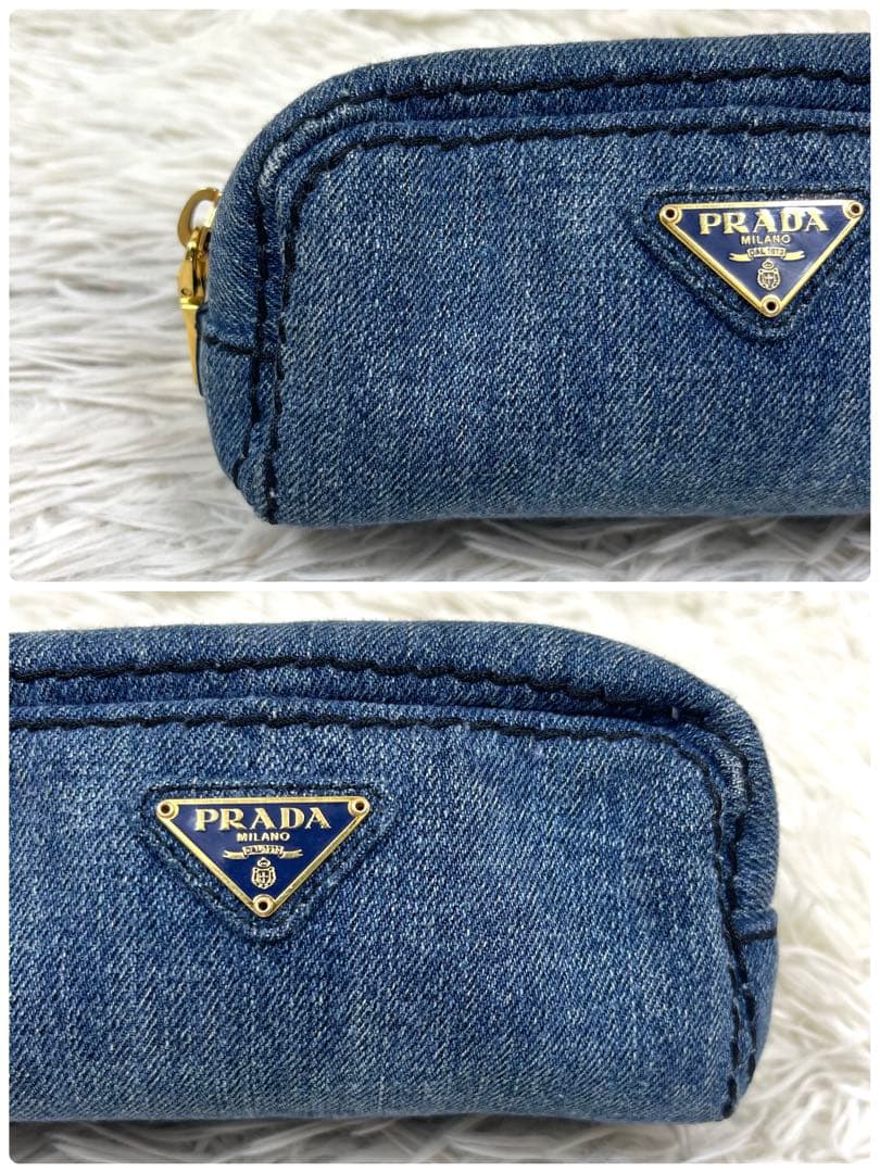 極美品‼️ PRADA プラダ ポーチ デニム 三角ロゴプレート マルチポーチ