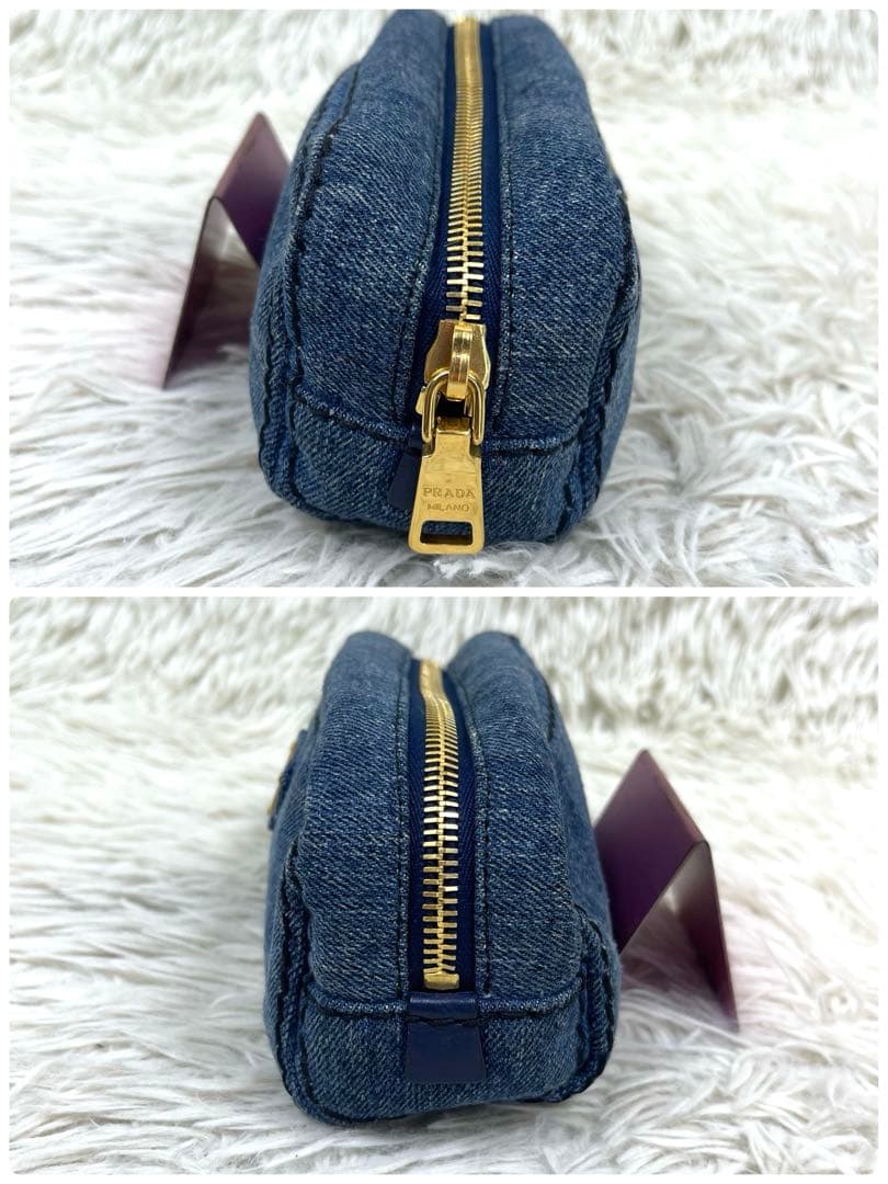 極美品‼️ PRADA プラダ ポーチ デニム 三角ロゴプレート マルチポーチ