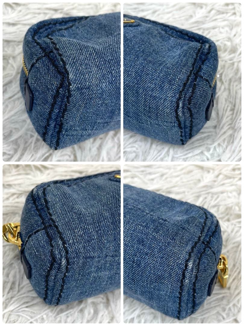 極美品‼️ PRADA プラダ ポーチ デニム 三角ロゴプレート マルチポーチ