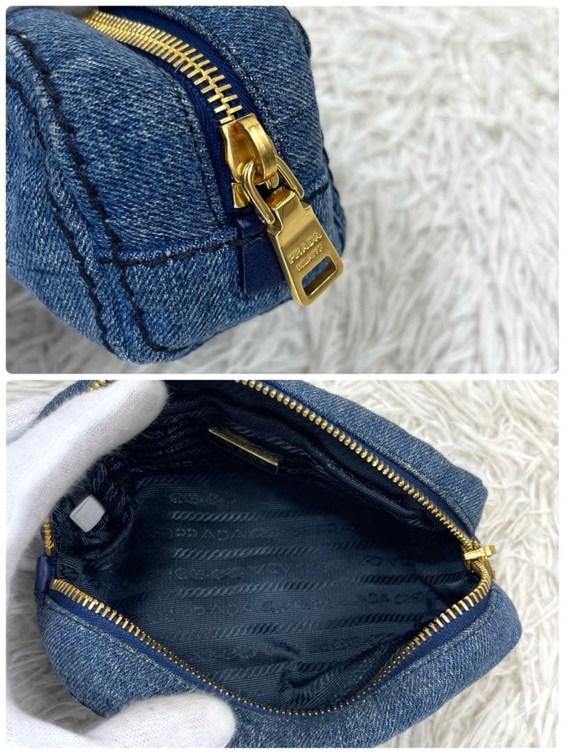 極美品‼️ PRADA プラダ ポーチ デニム 三角ロゴプレート マルチポーチ