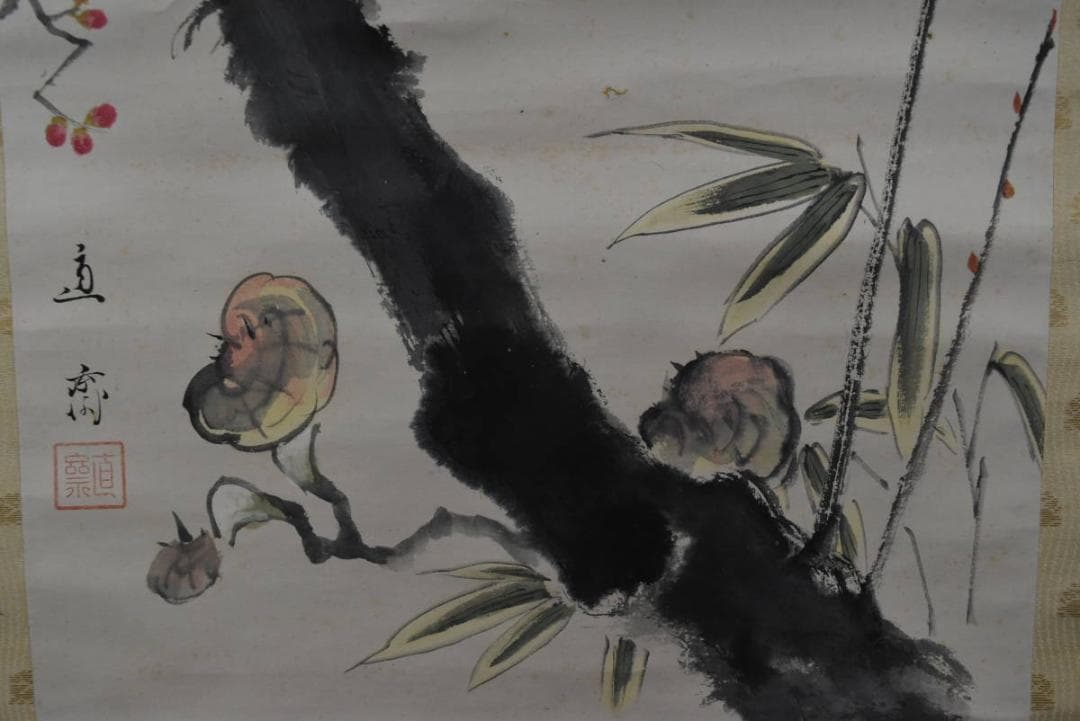 真作】植中直斎/梅花寿帯鳥図/掛軸☆宝船☆Z-916 - メルカリ
