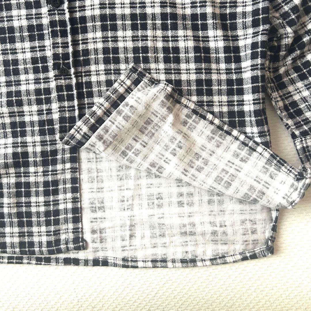 好配色 80s 90s ビンテージ プリント ネルシャツ ブラック ホワイト