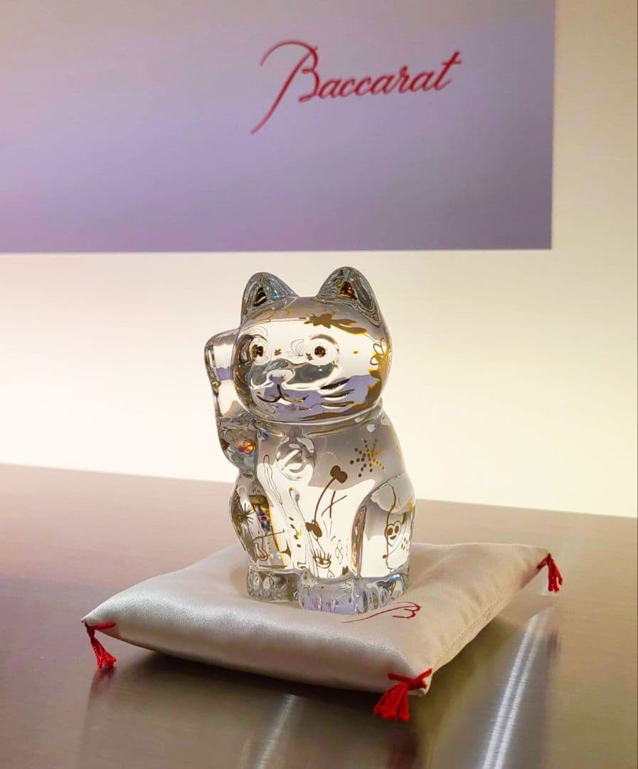 お*ぎ様 美品未使用バカラ限定品の幸運の招き猫 バカラ 招き猫 ミッドナイト フィギュリン ラッキーキャット 幸運