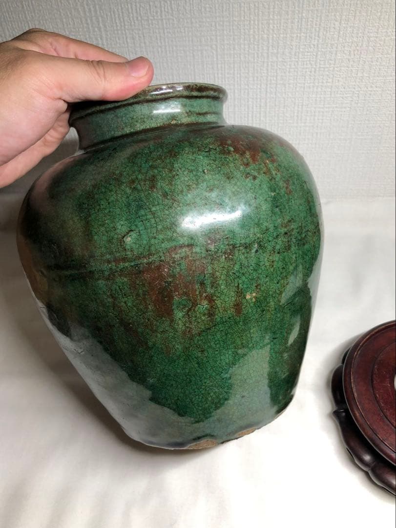 綠釉大壺。清時代。インドネシア国立美術館副館長認定書。古美術。骨董