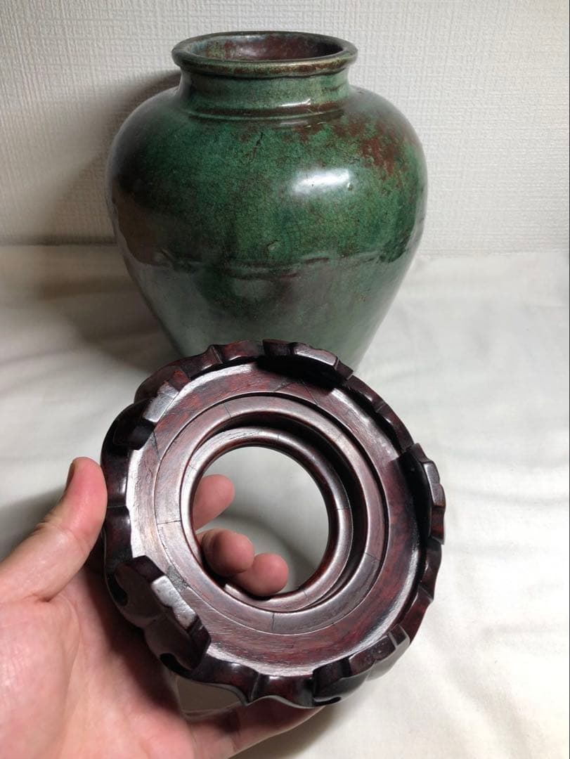 綠釉大壺。清時代。インドネシア国立美術館副館長認定書。古美術。骨董