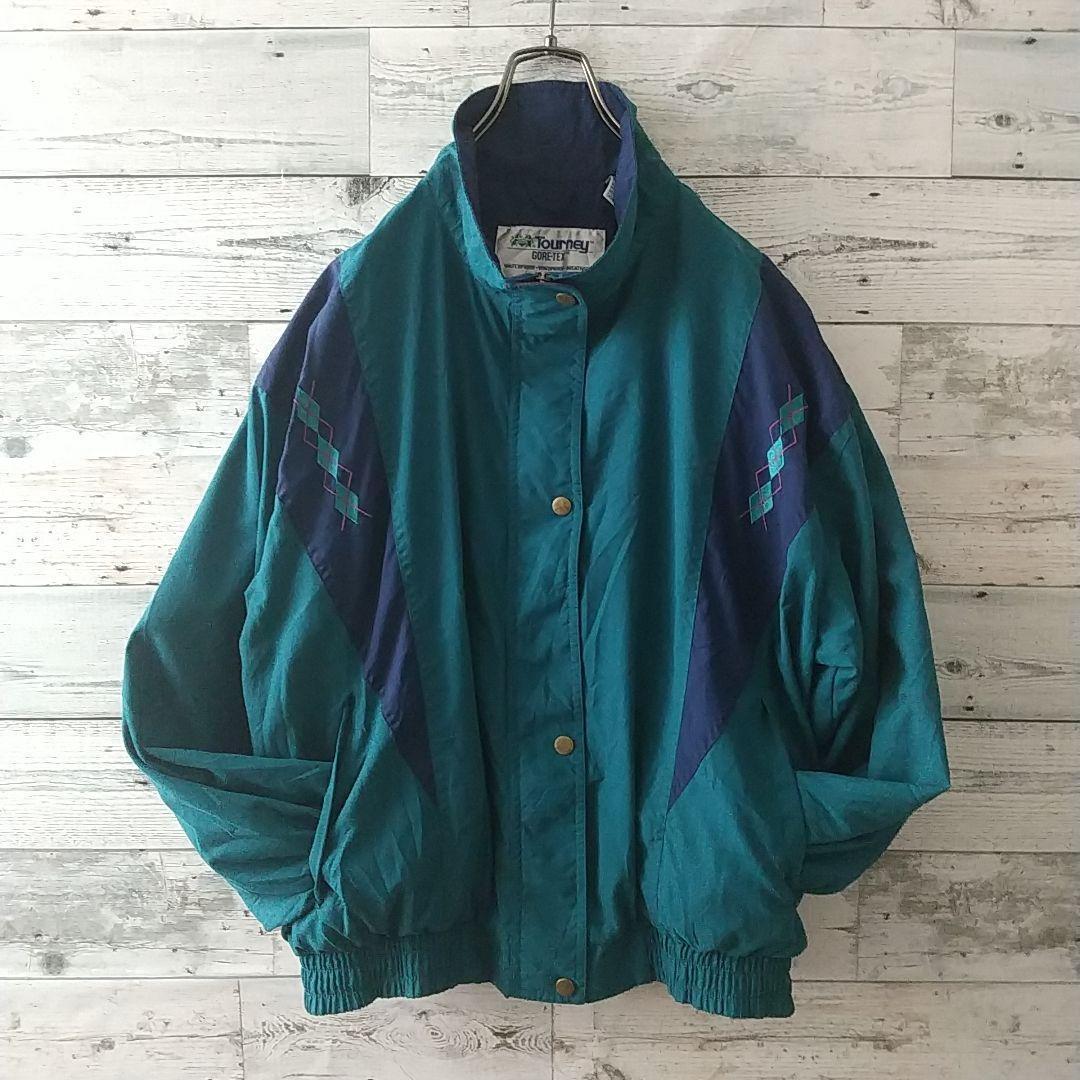 好配色☆ワンポイント刺繍 アーガイル柄 バイカラー ゴアテックス ジャケット