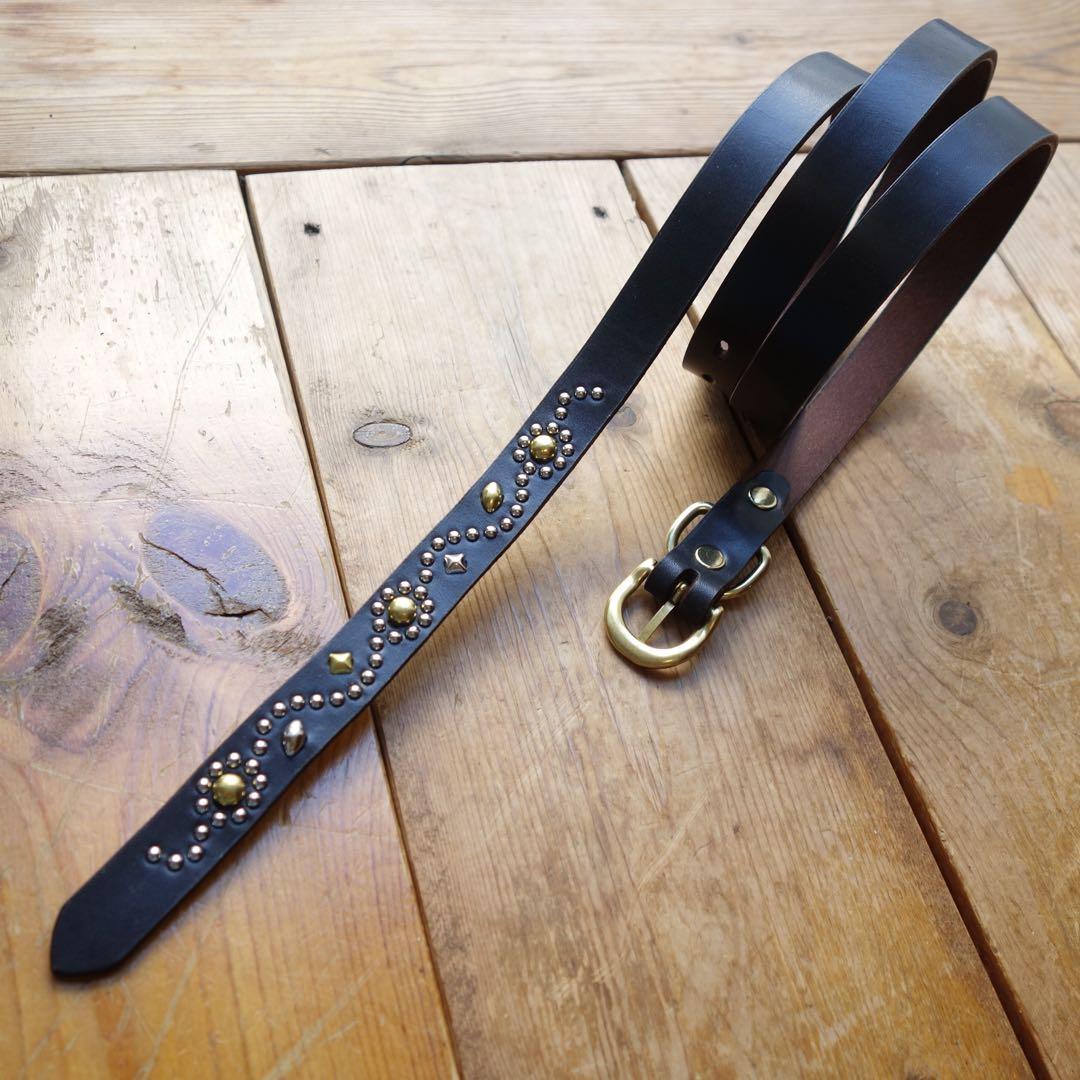 ☆茶芯ナロースタッズベルトサドルレザー htcベルト callyお好きな方