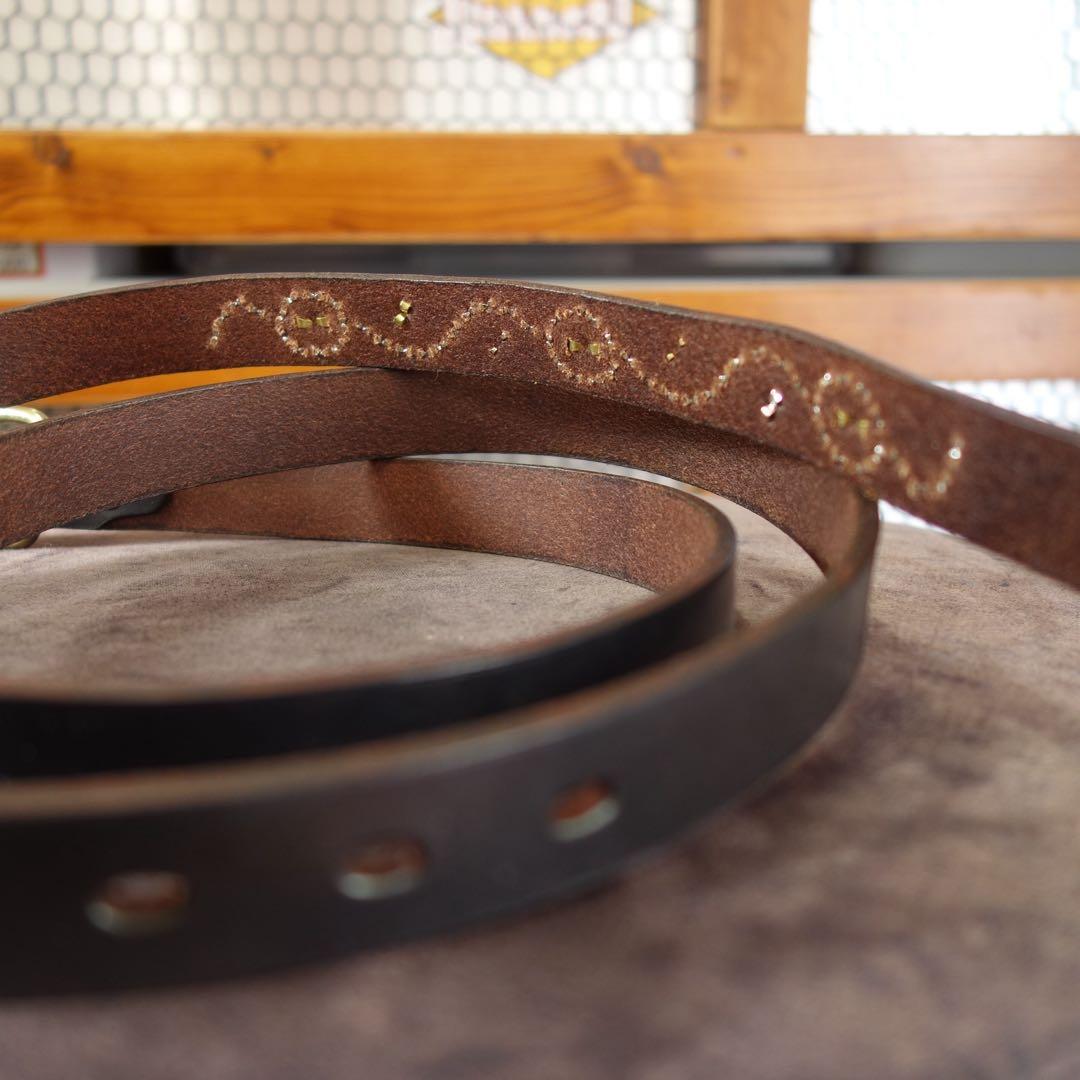 ☆茶芯ナロースタッズベルトサドルレザー htcベルト callyお好きな方