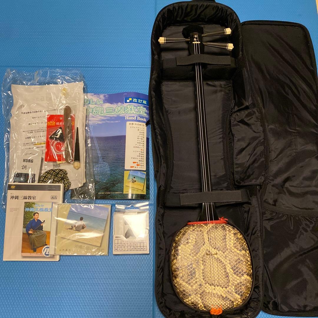沖縄三線 本体 ヘビ革製 ケース付き　中古品