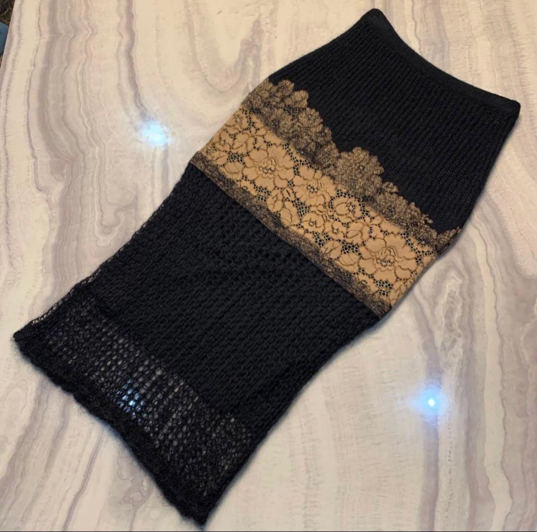 しーちゃん様N°21 イタリア　モヘア　シルク　レース　ロング　スカート　黒