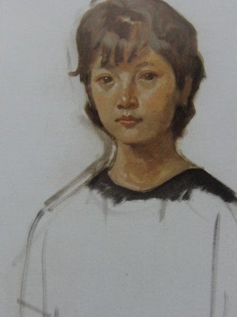 小磯良平、【D嬢の像（正面）】、希少な限定額装用画集画、新品高級額