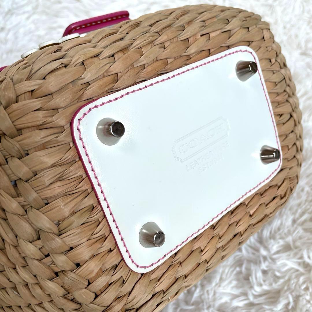 美品✨コーチ フラワーモチーフ ストローバッグ かごバッグ 花