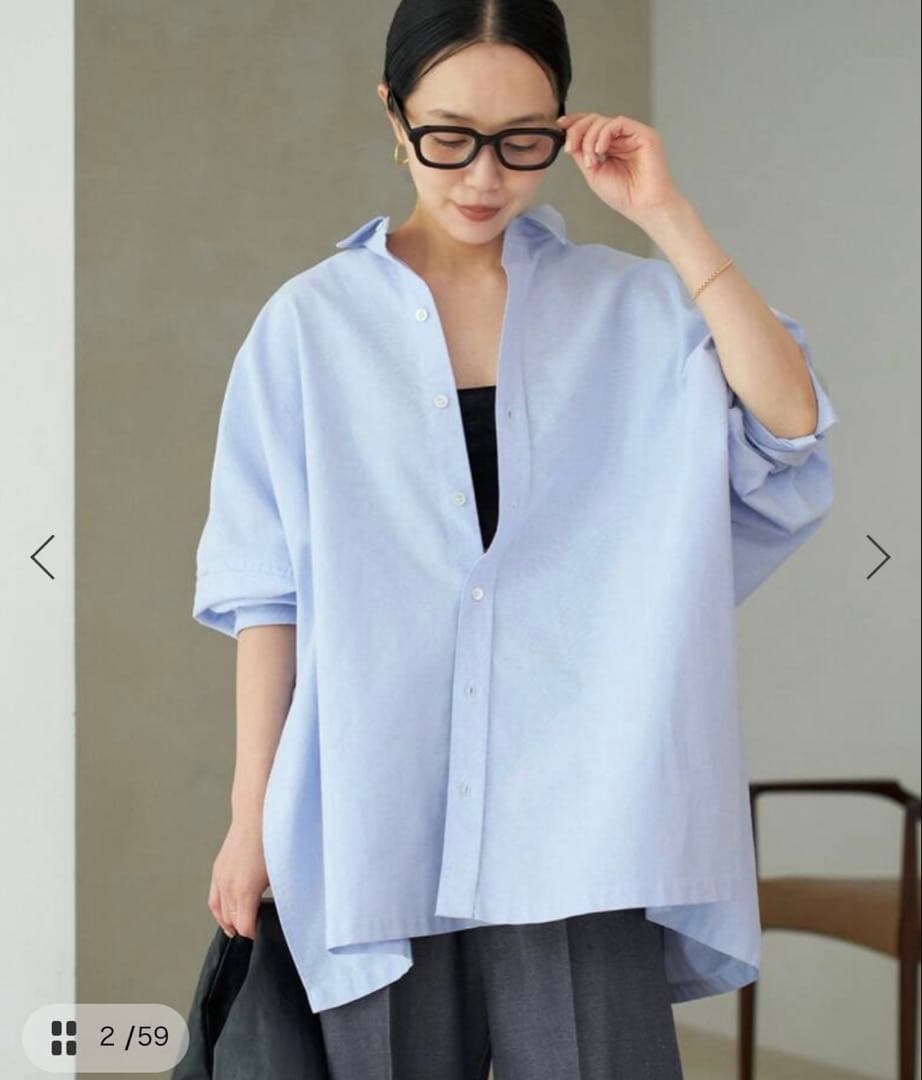 Plage 25秋冬 Light OX Poncho シャツ サックスブルー 追加予約》OX Poncho シャツ（シャツ／ブラウス）｜Plage（プラージュ