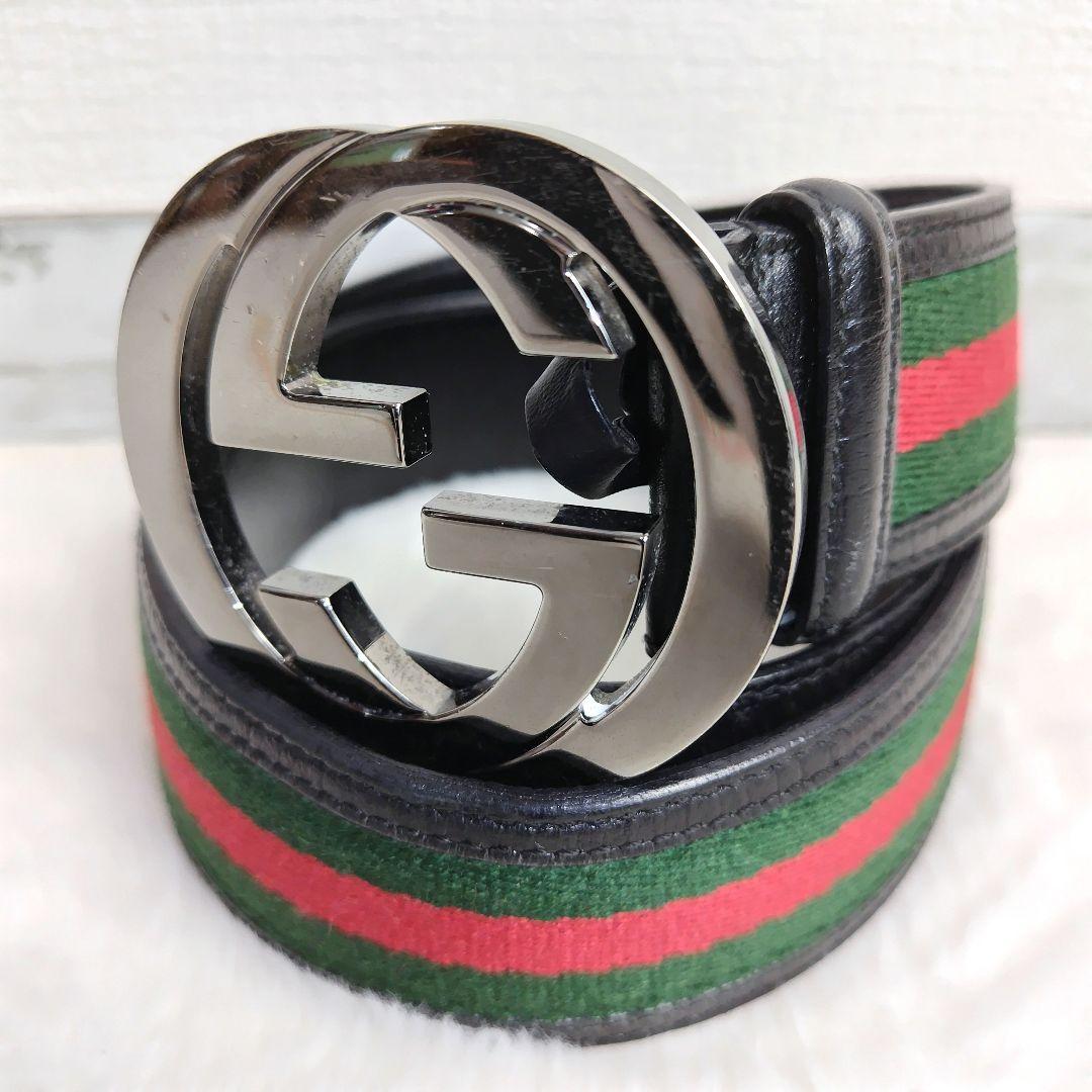 ✨美品✨【レア】GUCCIグッチ インターロッキング ベルト 114984 GUCCI（グッチ） インターロッキングG バックルベルト クロコダイル 黒