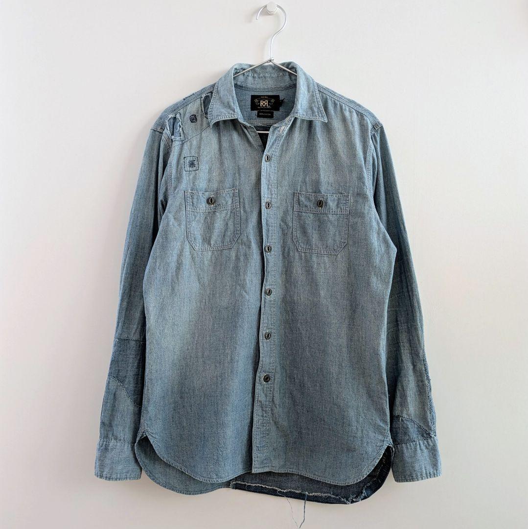【希少】ダブルアールエル RRL カスタムシャンブレーシャツ　ダメージ デニム