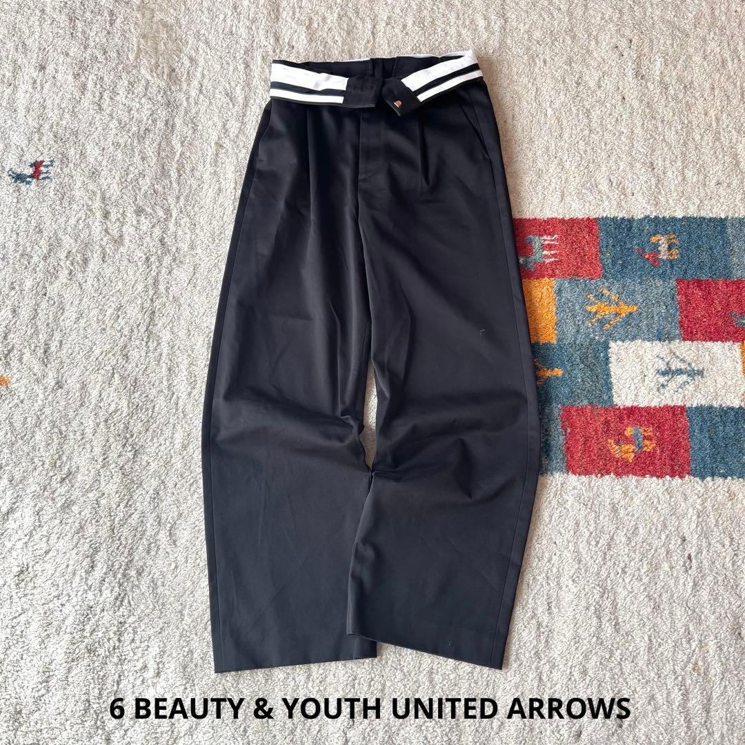 6 ROKU コットン チノ パンツ ブラック ワイド - メルカリ