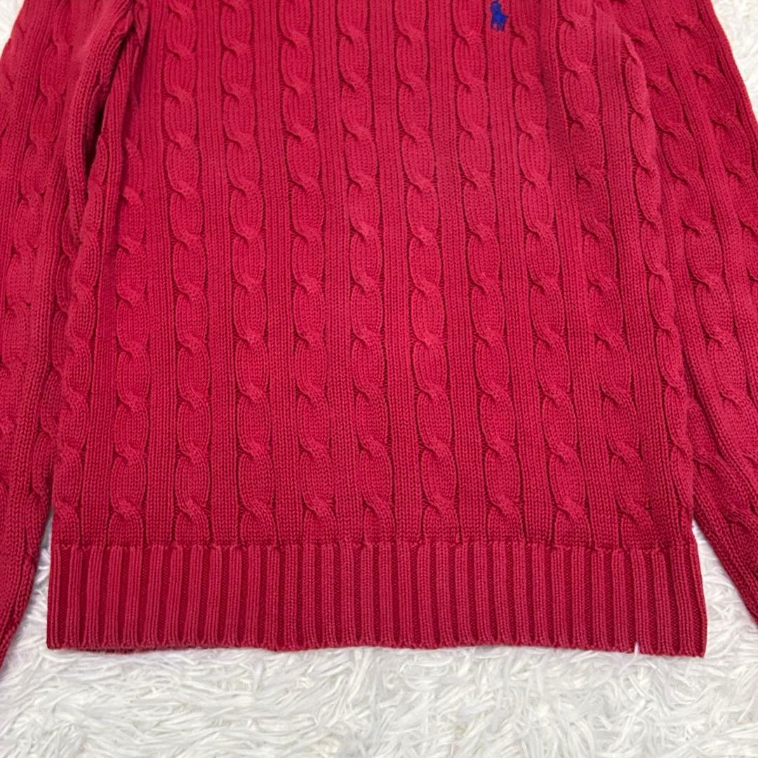 ラルフローレン ケーブル編み ニット セーター コットン100% 赤 ポニー