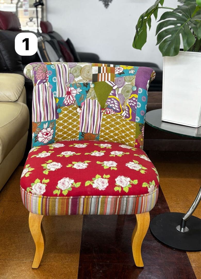 可愛いレトロソファー パッチワーク 1人掛け アンティーク 姫系