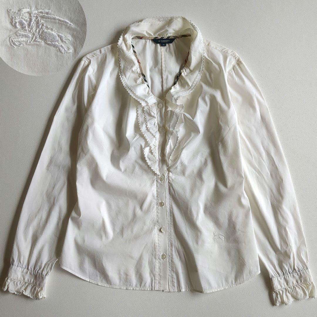 バーバリー 長袖シャツ ブラウス フリル ティアード ノバチェック ホース刺繡