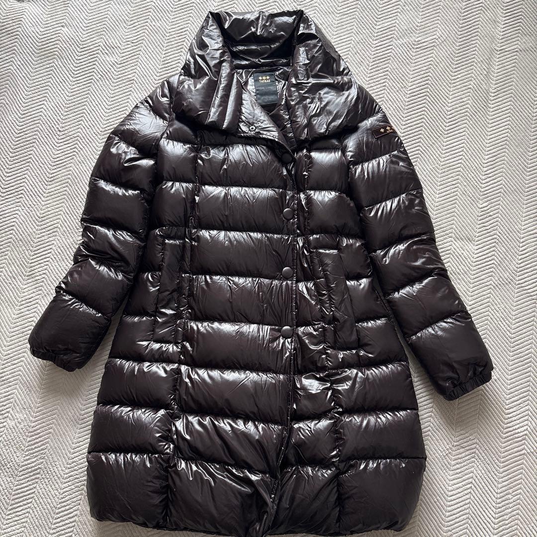 Eタトラス　ダウンコート　茶　膝下丈　Aライン　女優襟