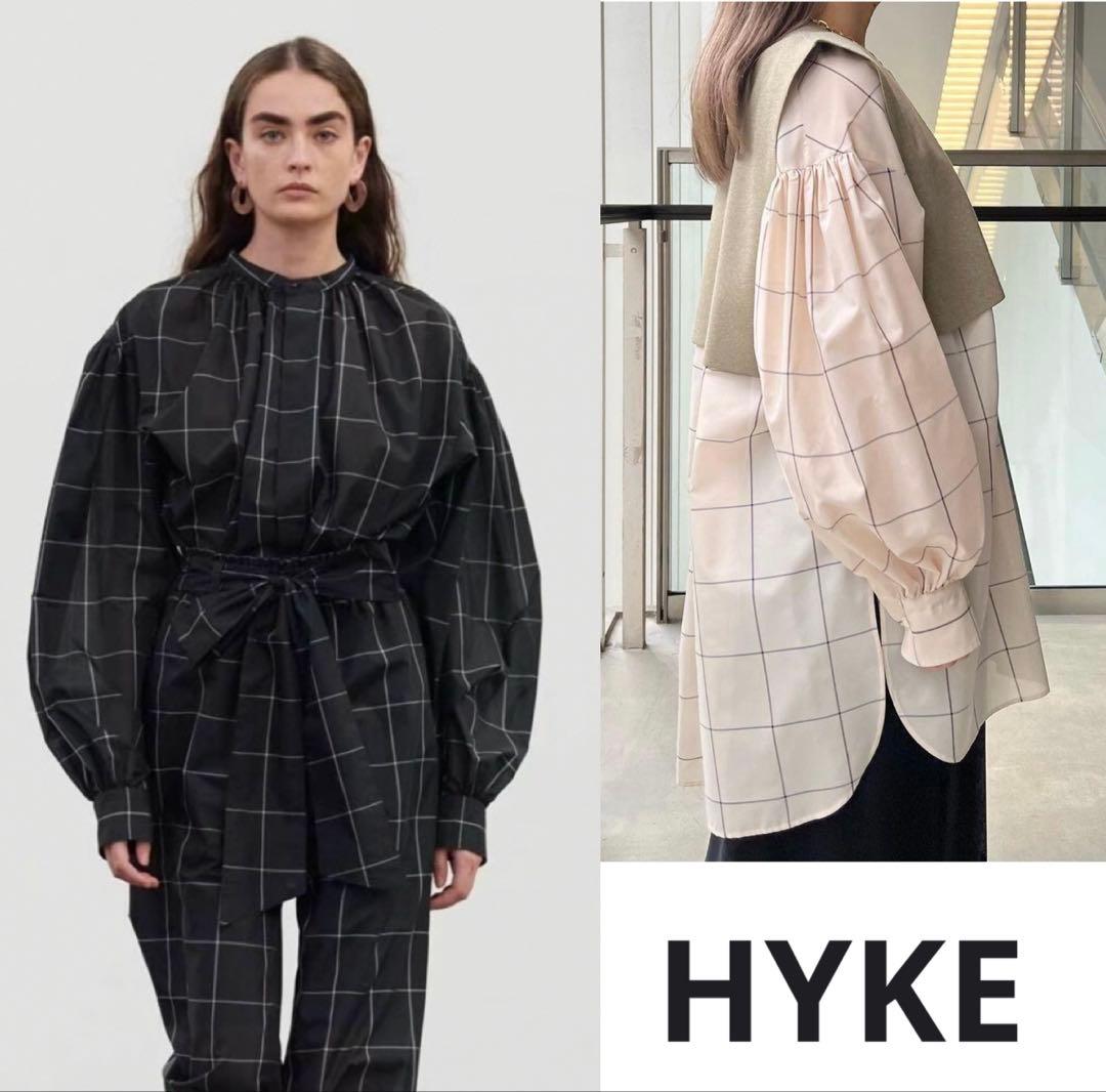 トップス HYKE PLAID GATHERED SHIRT