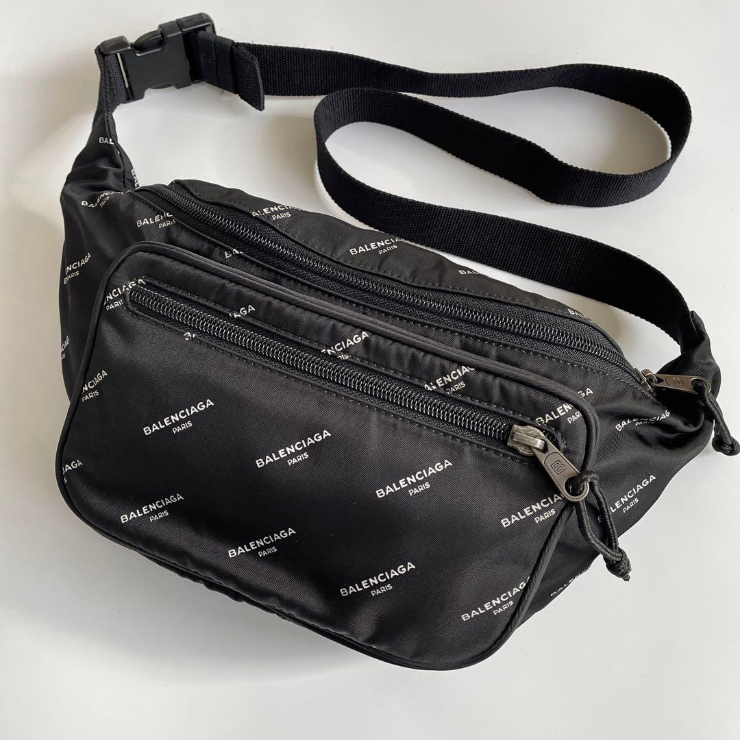 未使用級】バレンシアガ エクスプローラー ベルトバッグ ロゴ ナイロン 黒