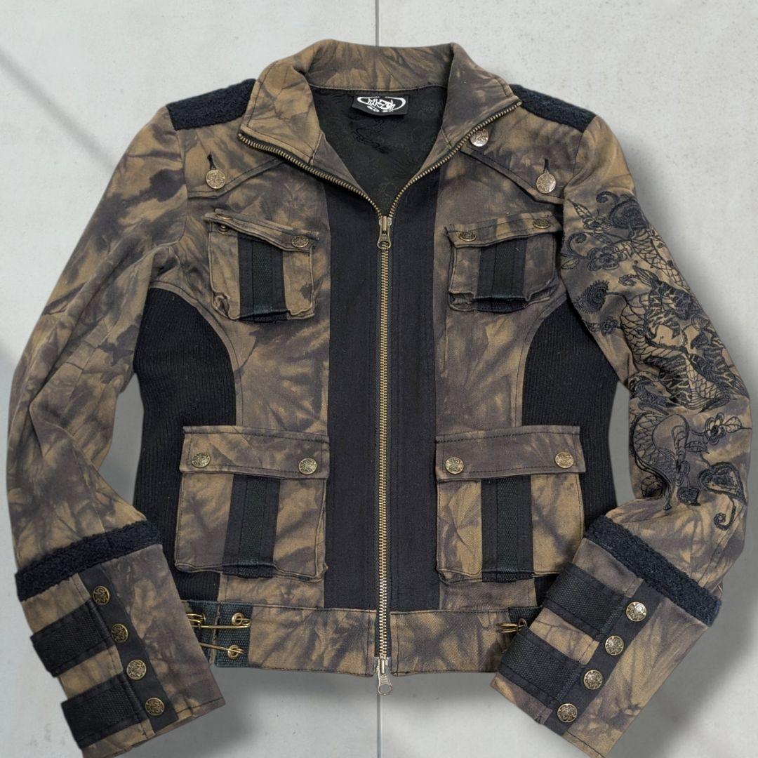 【美品】オッズオンジャパン 短丈 ミリタリージャケット 龍刺繍　個性的