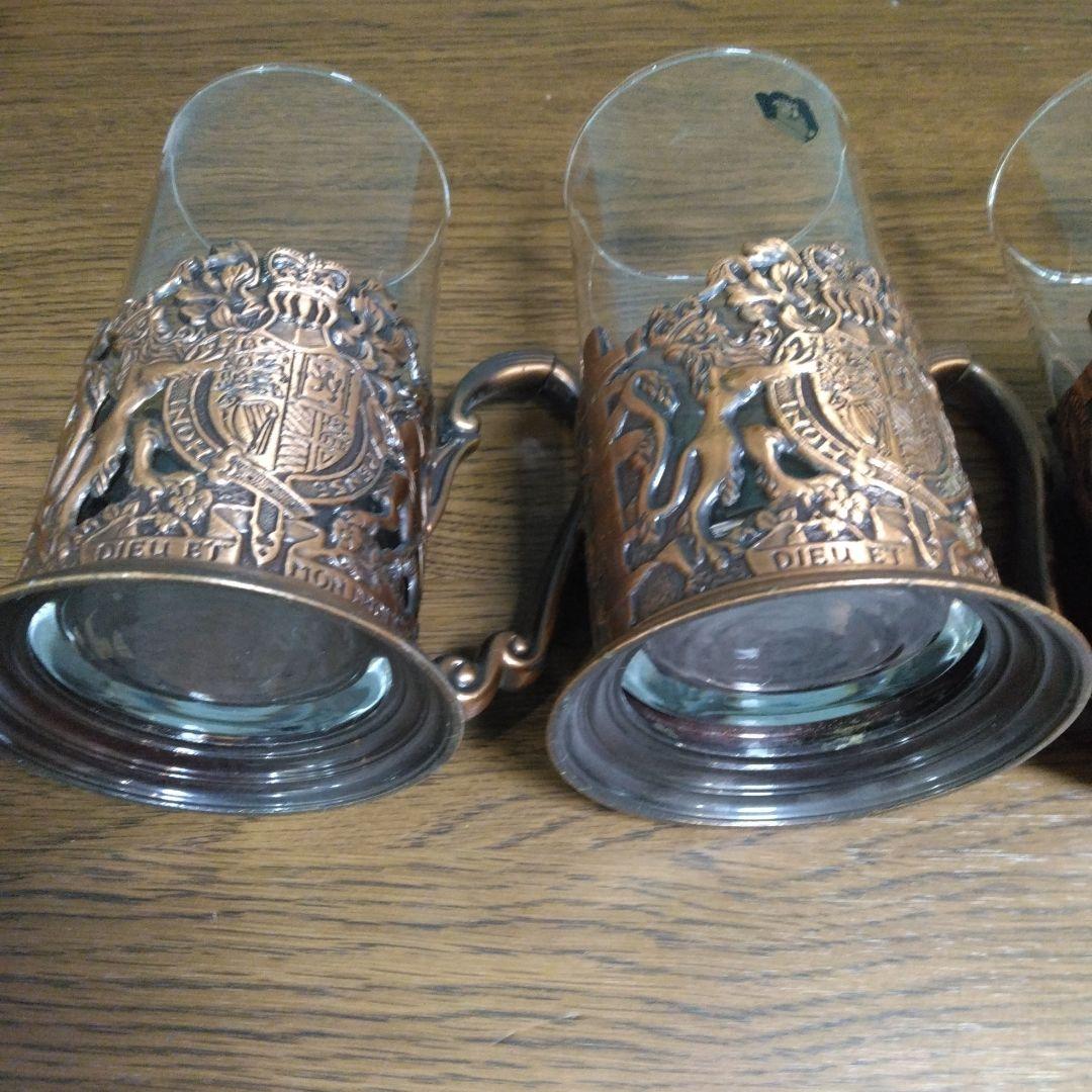 アンティーク 銅ブロンズ 耐熱グラスジョッキ グラス 4個セット 昭和