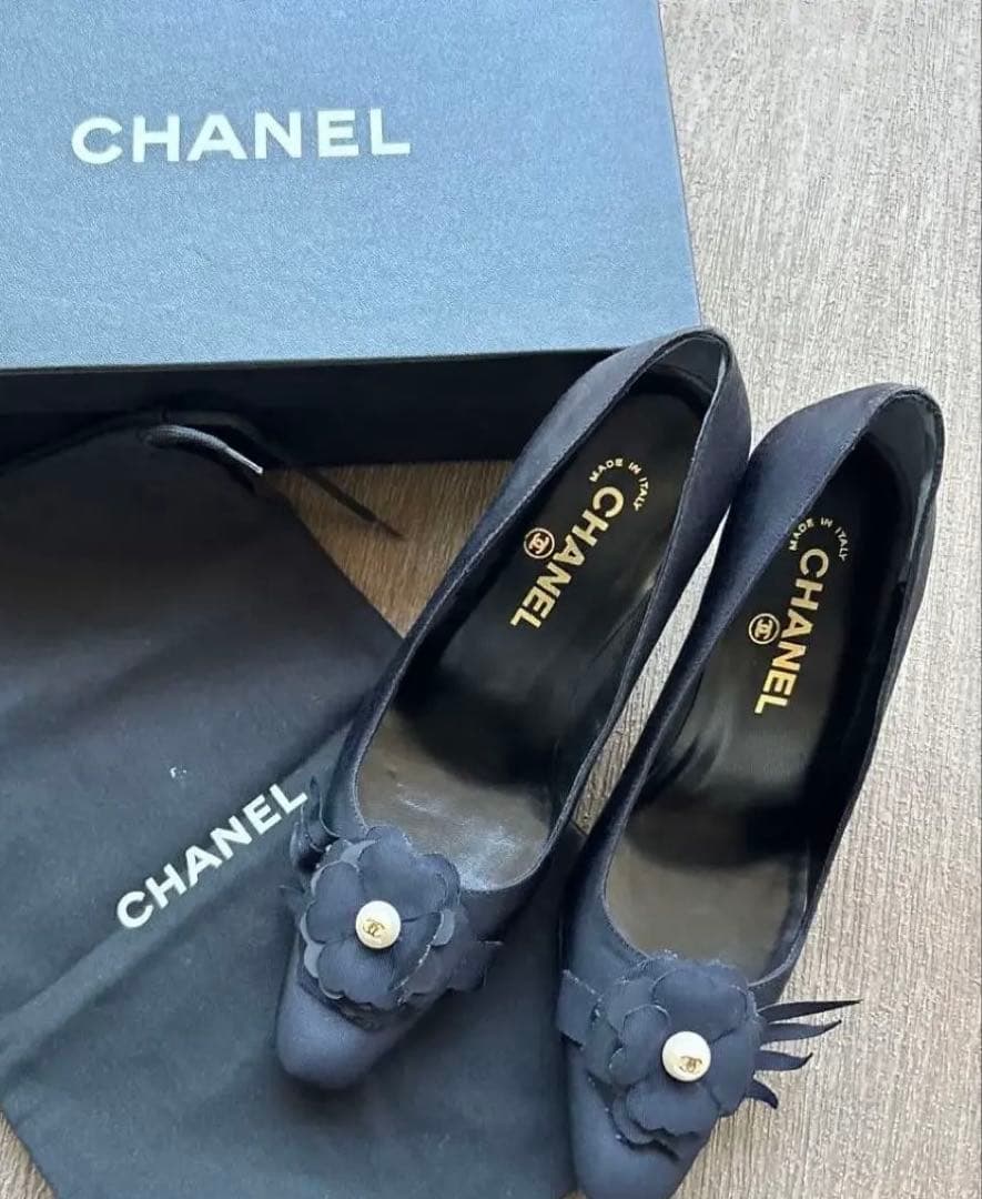 CHANEL シャネル パンプス カメリア パール ココマーク 黒 36.5