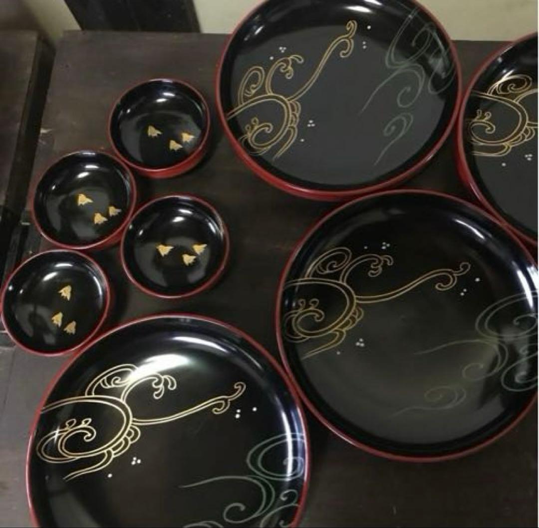 美品　輪島塗　蒔絵　当時物　漆器　刺身皿　取り皿　銘々皿　お祝い事　共箱付き 輪島塗 色紙五聖蒔絵 銘々皿 川原秀 共箱 菓子皿 角皿 おせちの取り皿