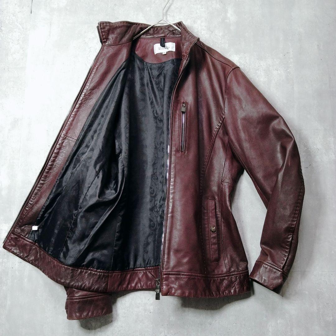 ムッシュニコル バーガンディ 羊革 50 レザー シングルライダースジャケット