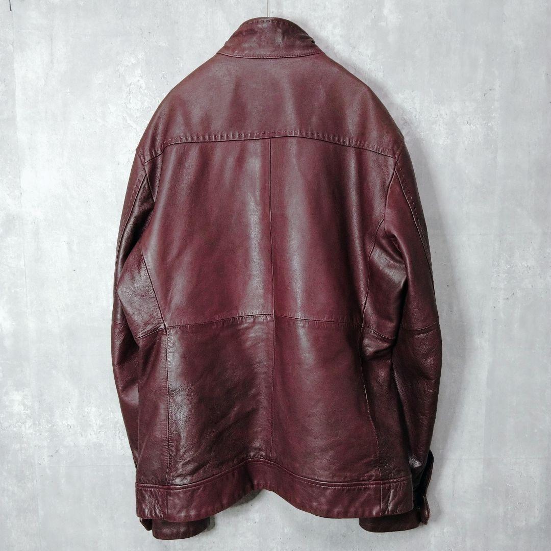 ムッシュニコル バーガンディ 羊革 50 レザー シングルライダース