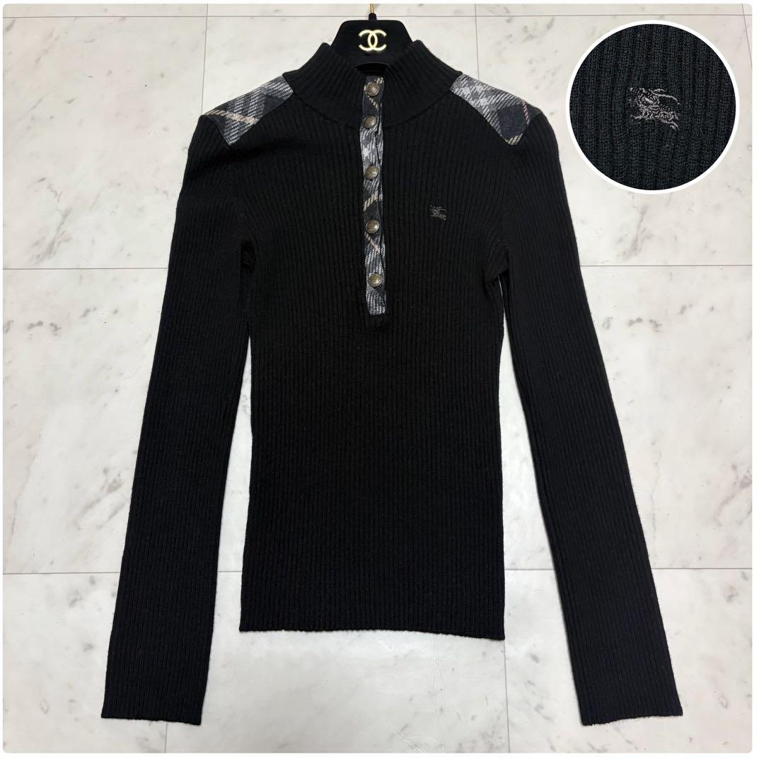 バーバリーブルーレーベル リブニット タイトシルエット ホース刺繍 ノバチェック