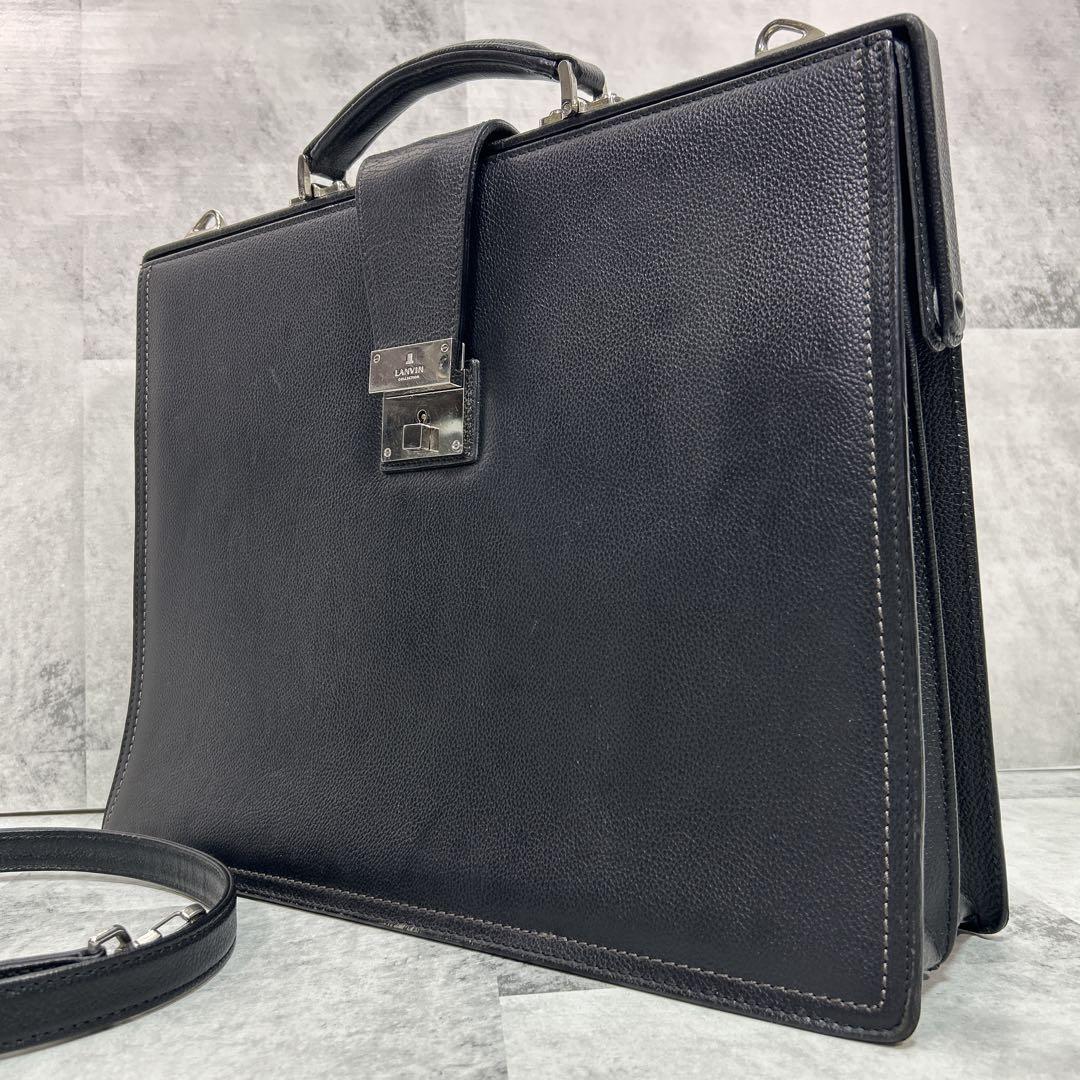 LANVIN ダレスバッグ 本革 2way レザー ブラック 黒 自立 鍵付き