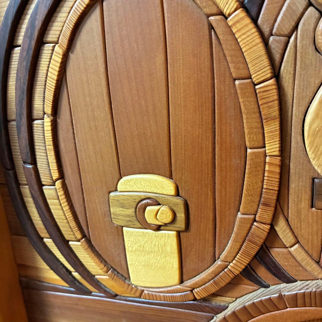 美品 【あさのたかを】木製 組木絵 タイルアート 大型木版画 くま