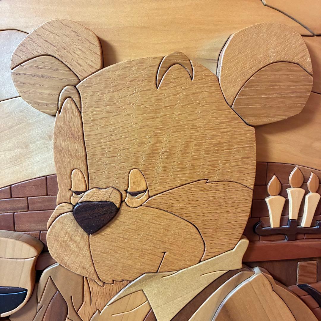 美品 【あさのたかを】木製 組木絵 タイルアート 大型木版画 くま