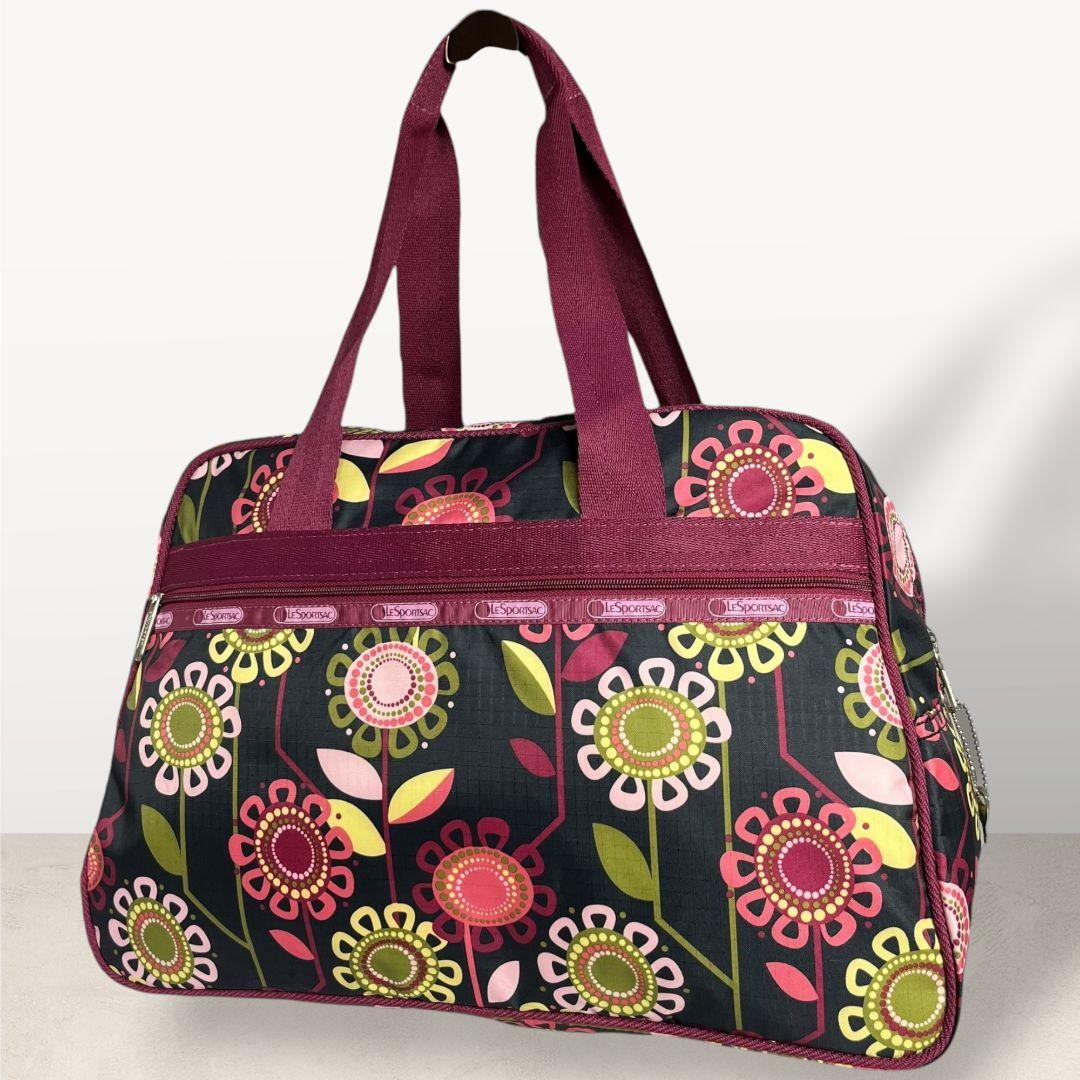 未使用級✨レスポートサック　A4可　ボストンバッグ　ナイロン　花柄　肩掛け　鍵付