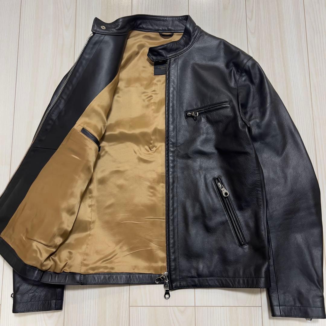 未使用級 チンクアンタ ホースハイド レザー シングルライダースジャケット 黒 Cinquanta 高級ホースハイドレザー シングルライダースジャケット 干場