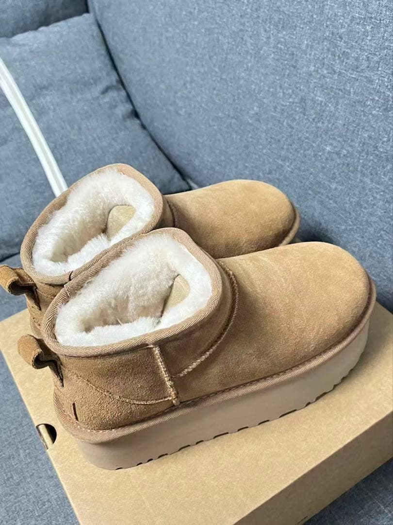 UGG スエード ショートブーツ レディース 厚底24.5cm #39 ベージュ