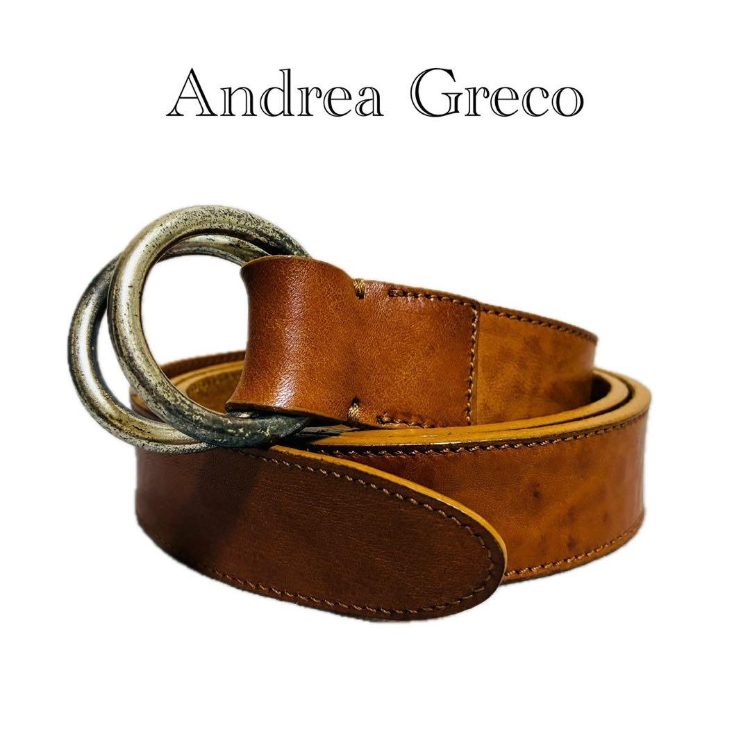 【美品】アンドレアグレコ　レザーベルト　ダブルリングバックル　ブラウンレザー