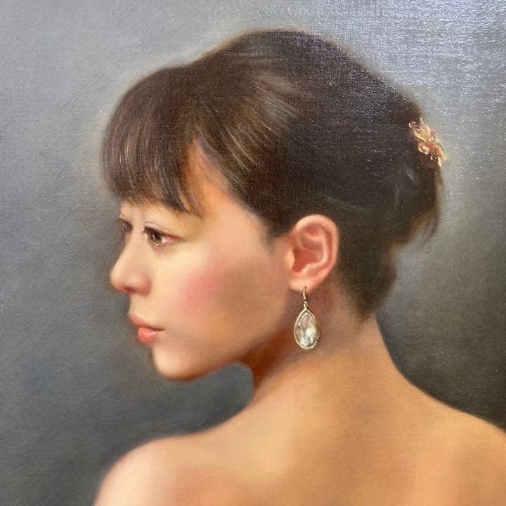 【真作保証】疋田正章「悠」油彩6号 真筆 額装 美人画 リアリズム 写実 裸婦