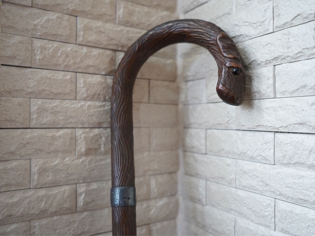 木製杖 犬を撫でる