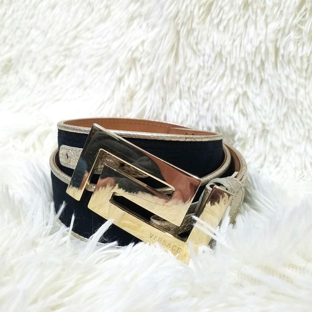【極美品・希少】VERSACE ベルト レザー イタリア製 総柄 バックル 85