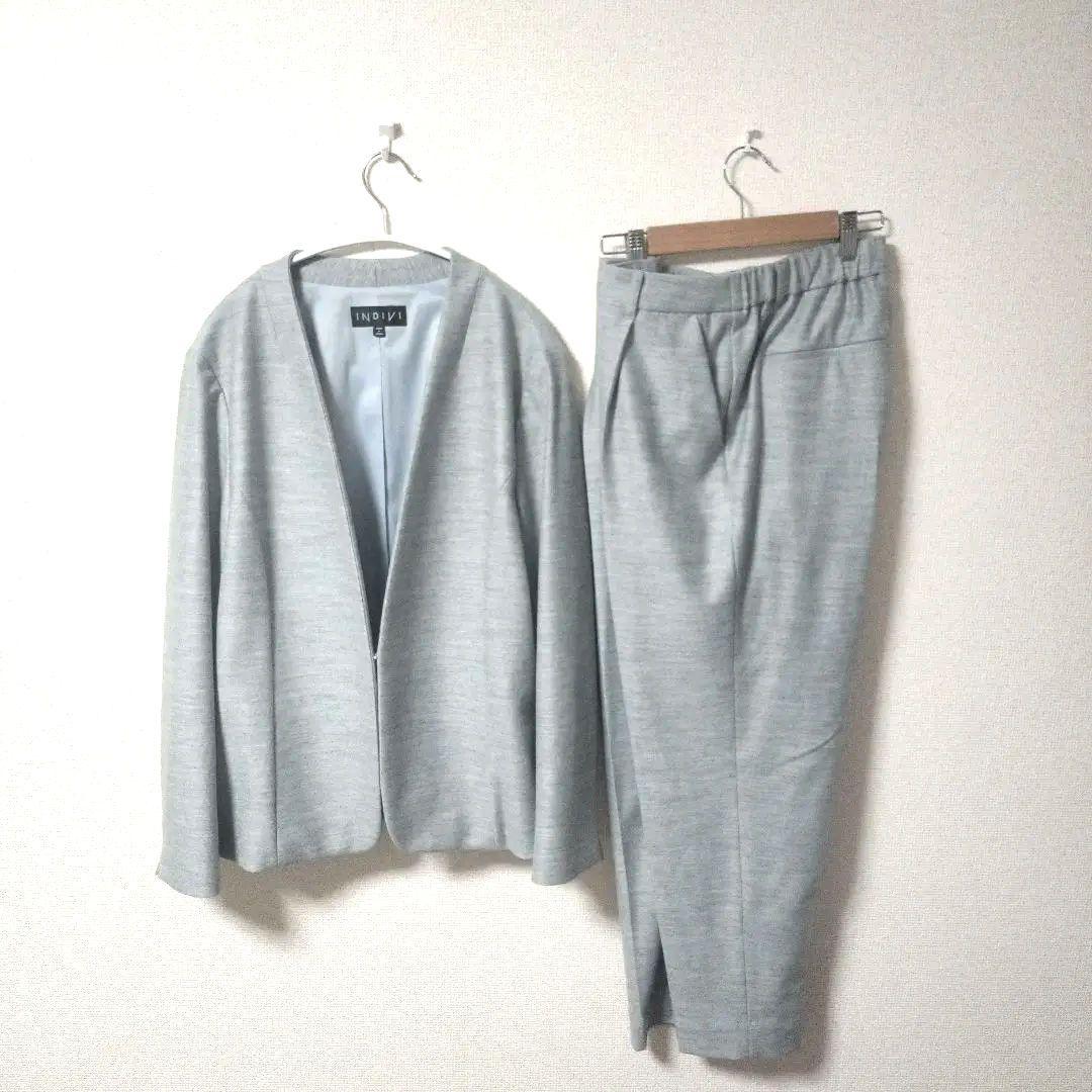 美品✨️大きいサイズ✨️INDIVI ノーカラー スーツ セットアップ