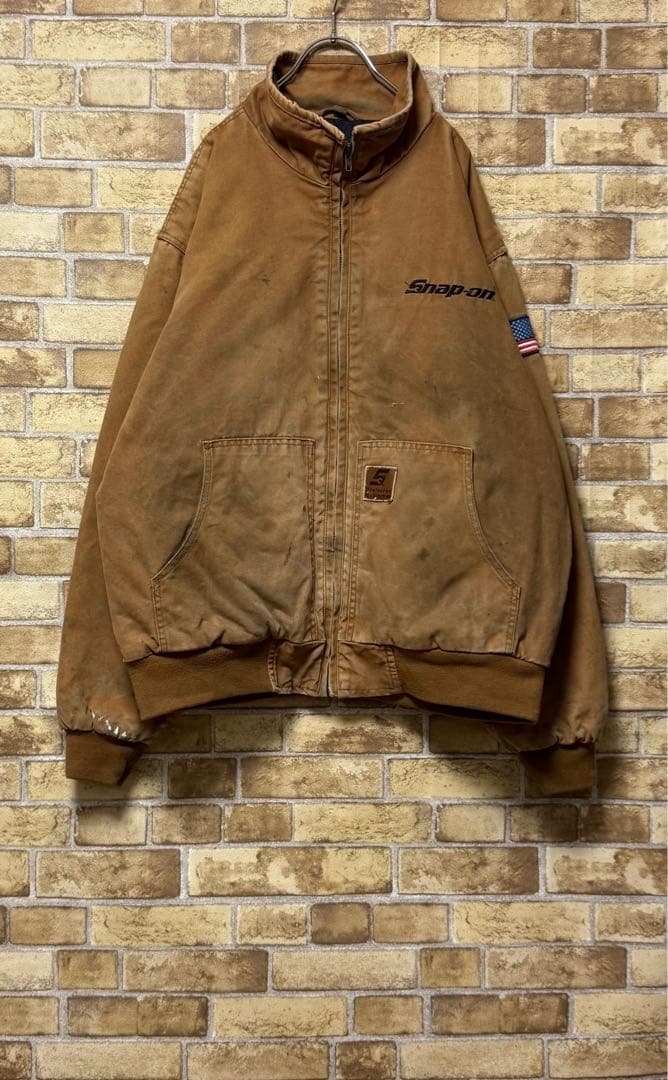 Snap-on スナップオン ダックジャケット 中綿 刺繍ロゴ ブラウン XL