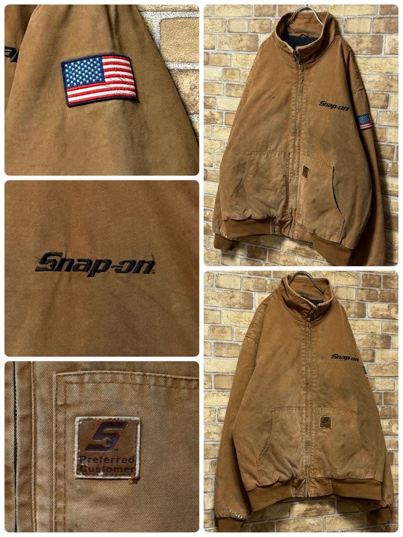 Snap-on スナップオン ダックジャケット 中綿 刺繍ロゴ ブラウン XL